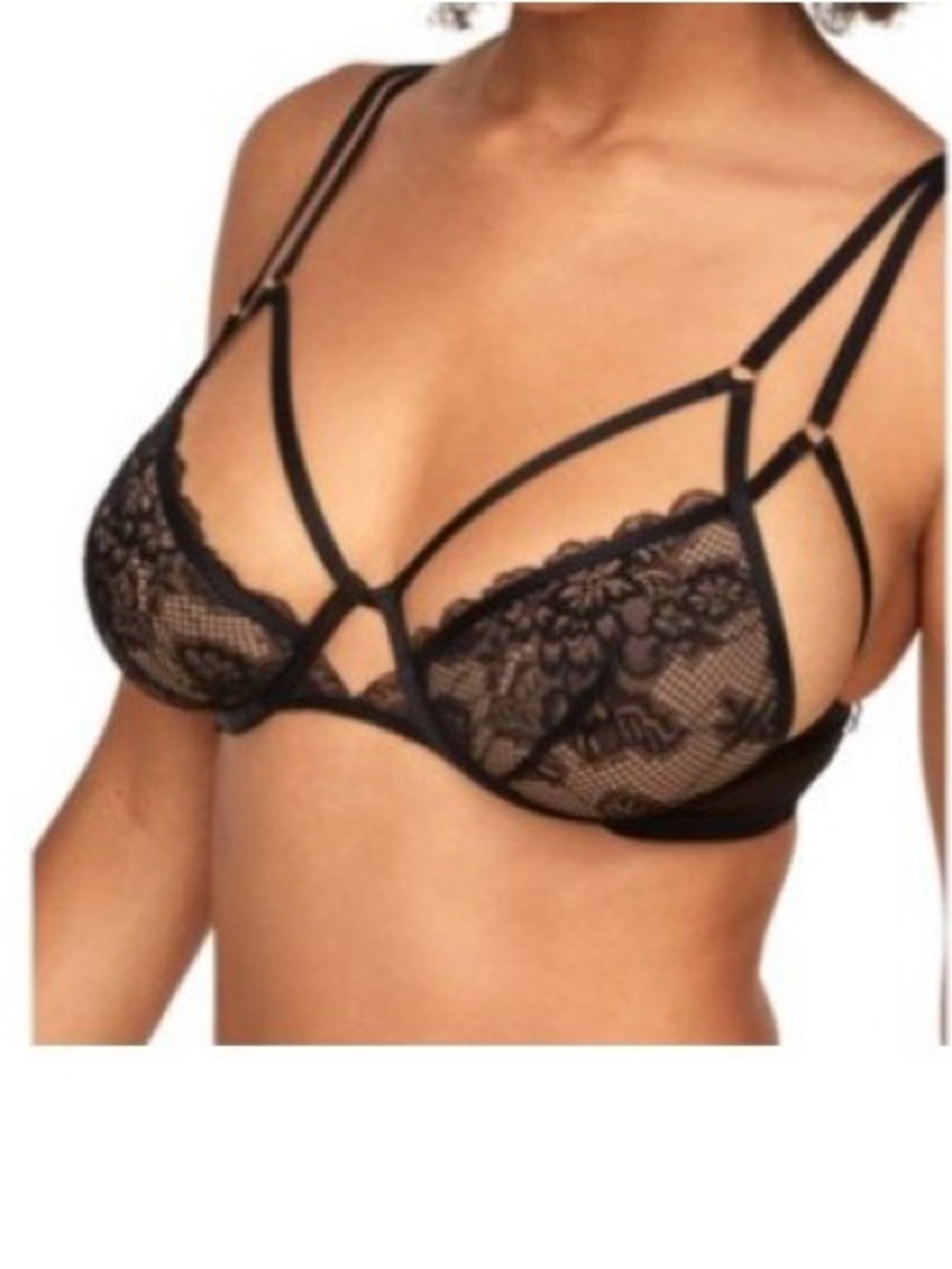 Adore Me Black Sheer Floral Lace Underwire Bra